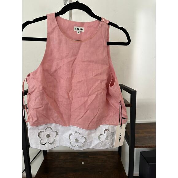 STAUD Mika Linen Top Faded Blush White M - Picture 1 of 5